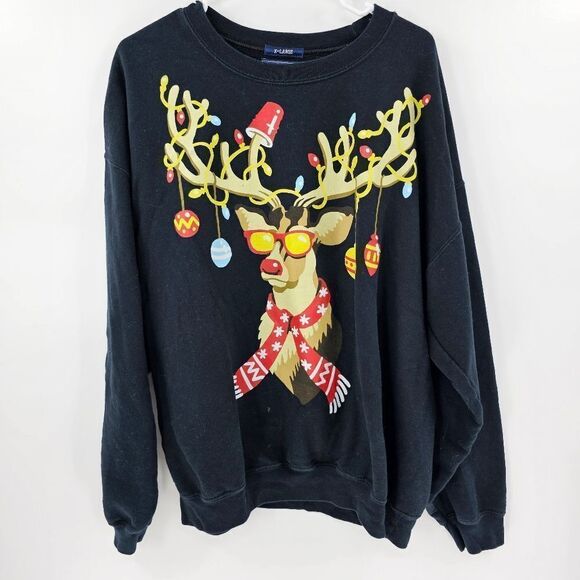 American rag xl christmas sweater sweatshirt black reindeer ugly - Picture 1 of 3